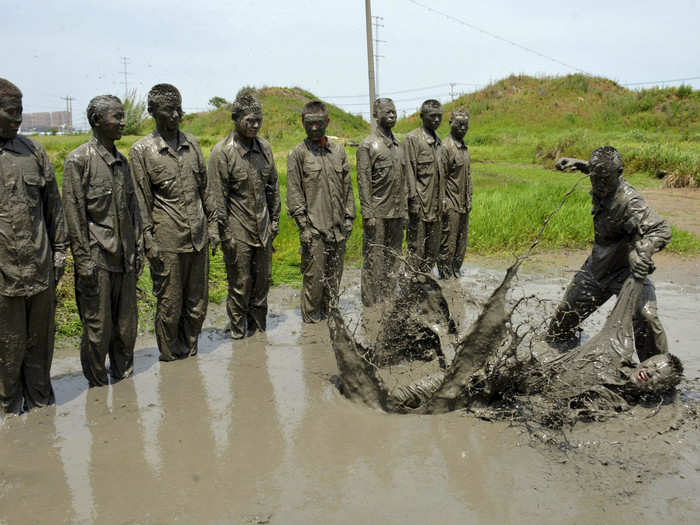 Training that involves wrestling and physical combat is also done in muddy water.