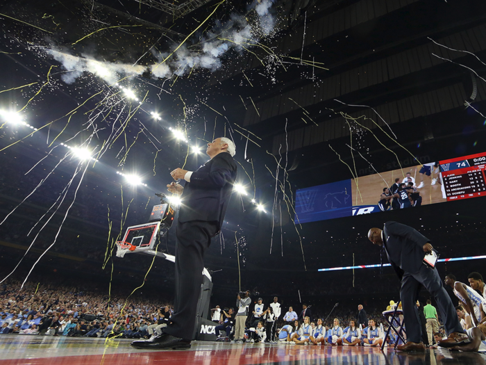 And then he stood there as streamers came falling down on top of him.