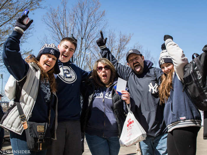 Some families make it a tradition to attend every home opener for the Yankees. Below, the Polio family has been attending the home openers for the past 40 years. "Our parents used to pull us out of school [for the game], and now we do the same with our kids," they explained.