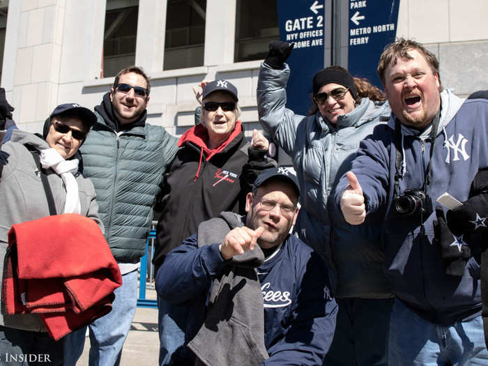 The popular Yankees logo filled the streets as people flocked to the game.