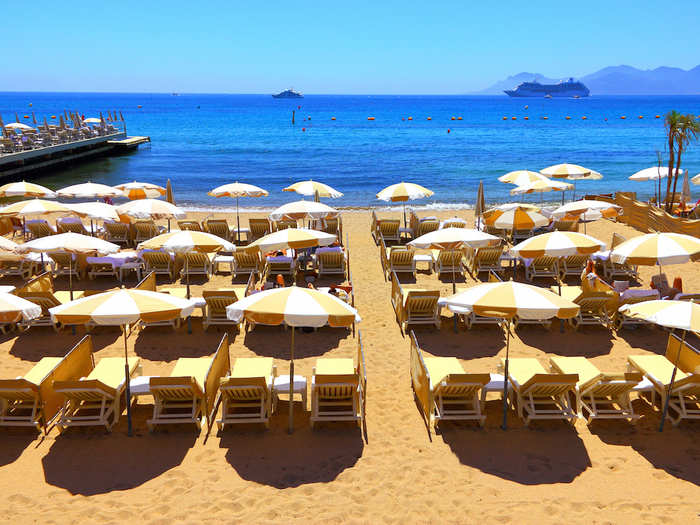 2. Cannes, France — Known for its annual film festival, this glamorous destination on the French Riviera is known for its gorgeous golden beaches. Many holidaymakers head to Zamenkoff Beach and Macé Beach to lounge in the sun off the Boulevard de la Croisette.