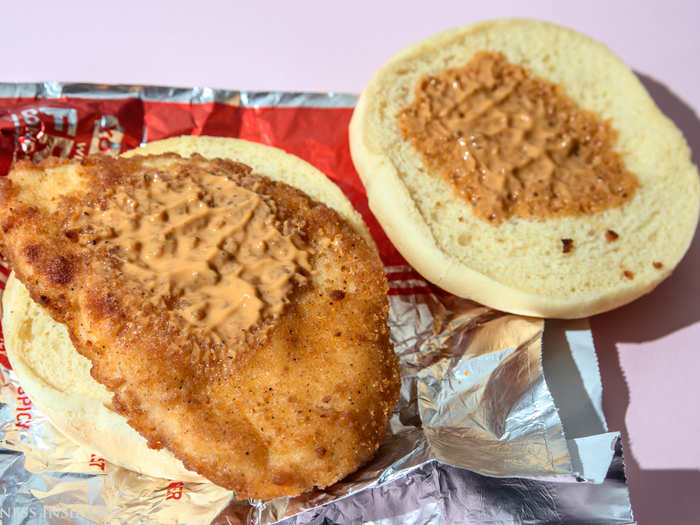 The chicken has a soft breading, similar to Chick-fil-A