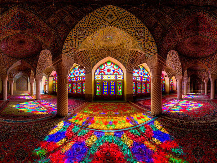 A panorama view of the Nasir Al-Mulk Mosque, which was completed in 1888.