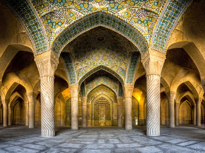 The Vakil mosque was built in the 18th century in Shiraz, Iran. The mosque covers an area of 8,660 square meters.