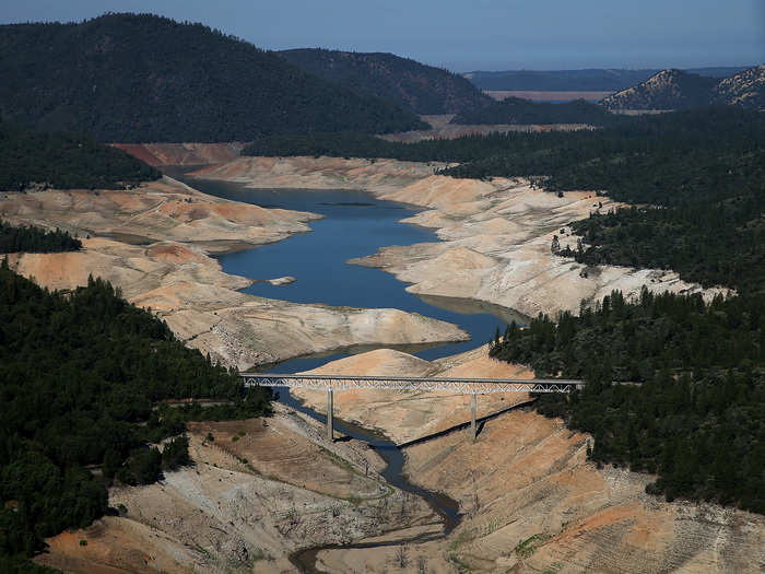 A section of Lake Oroville was nearly dry in August, when it was at 32% of its total 3,537,577-acre-foot area.