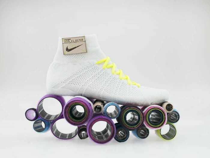 Made from Velcro hair rollers, this design incorporates a cheeky take on an outsole that can be adjusted to an individual athlete