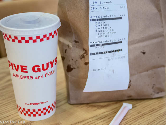 The presentation is certainly no-fuss compared to Smashburger. Just a brown bag dappled with grease is all you