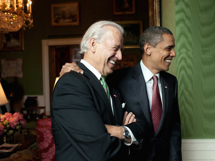 Obama and Biden wait to be introduced before the Fatherhood Town Hall at the White House, June 19, 2009.