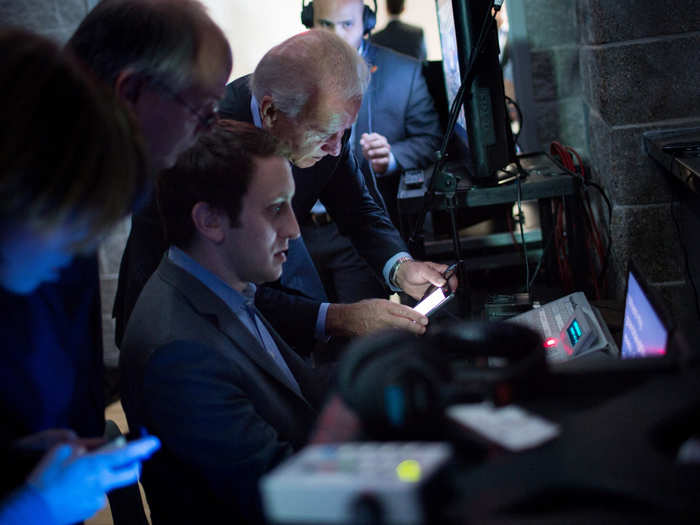 Prepping before a speech in Grinnell Iowa, on September 18, 2012.