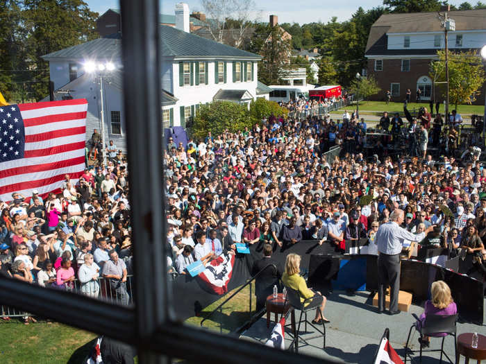 Lienemann captured this image from an unusual view while Biden spoke at an event at Dartmouth College in Hanover, New Hampshire on September 21, 2012.