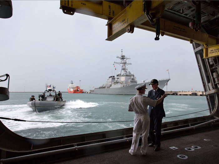 In Singapore, Biden toured the U.S.S. Freedom at the Changi Navy Base, Singapore on July 27, 2013.