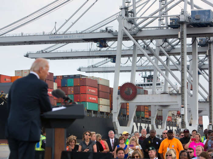 Biden spoke at the port of Savannah, Georgia on September 16, 2013.