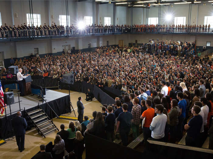 Biden delivers remarks on ending campus sexual assault during an “It’s On Us” Event at the University of Illinois Urbana-Champaign campus in Urbana, Illinois on April 23, 2015.