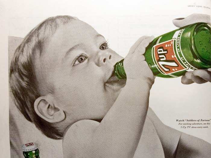 In the 1950s, 7-Up encouraged mothers to give their babies the sugary drink.