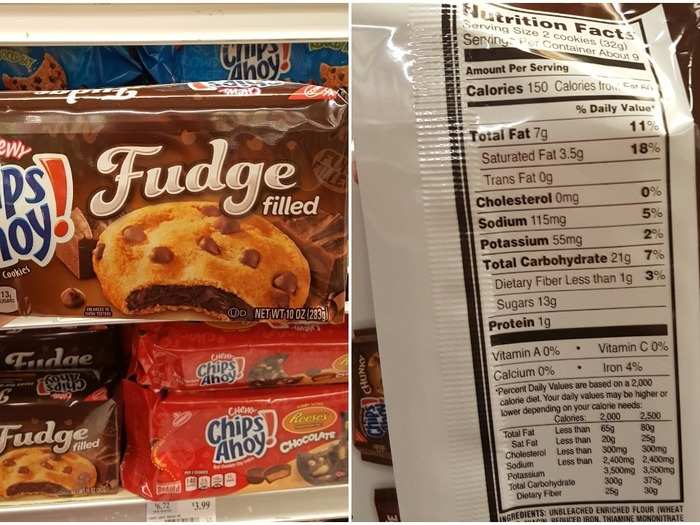 Chips Ahoy Fudge Filled: 7.5 g per cookie