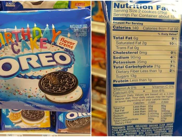 Birthday Cake Oreos: 7.5 g per cookie