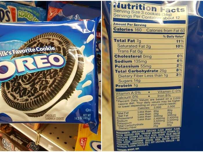 Oreos: 4.67 g per cookie