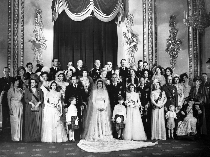 1947: The following year, Philip and Elizabeth married at Westminster Abbey in London in front of 2,000 guests. She is the first British monarch to have celebrated a diamond wedding anniversary. This family photo was taken at Buckingham Palace following the ceremony.