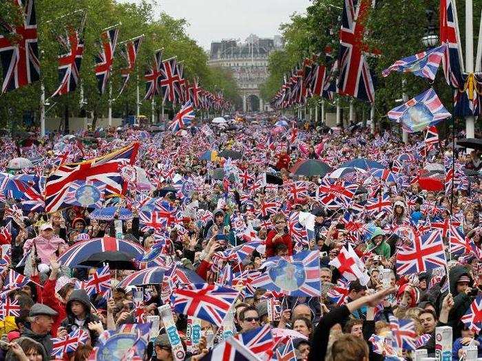 2012: The queen had a lot to celebrate in 2012. It was the year of the London Olympics and also the year of the diamond jubilee. 1.2 million people took to the streets of London (pictured below) to celebrate her 60 years on the throne.