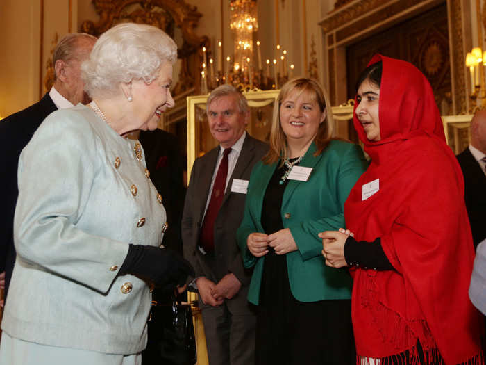 2013: Malala Yousafzai attended a reception for youth, education and the Commonwealth at Buckingham Palace. The Pakistani teenager, an advocate for education for girls, became the face of women