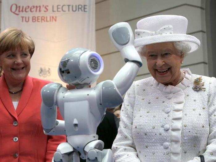 2015: A small dancing robot at "Technische Universitaet" (Technical University) in Berlin put a smile on The Queen