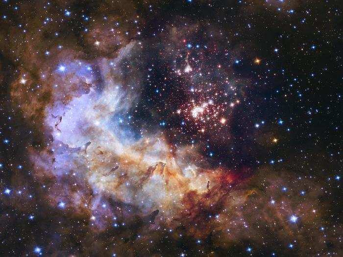 Westerlund 2, a giant cluster of about 3,000 stars that is 20,000 light-years away, was the 25th anniversary image.