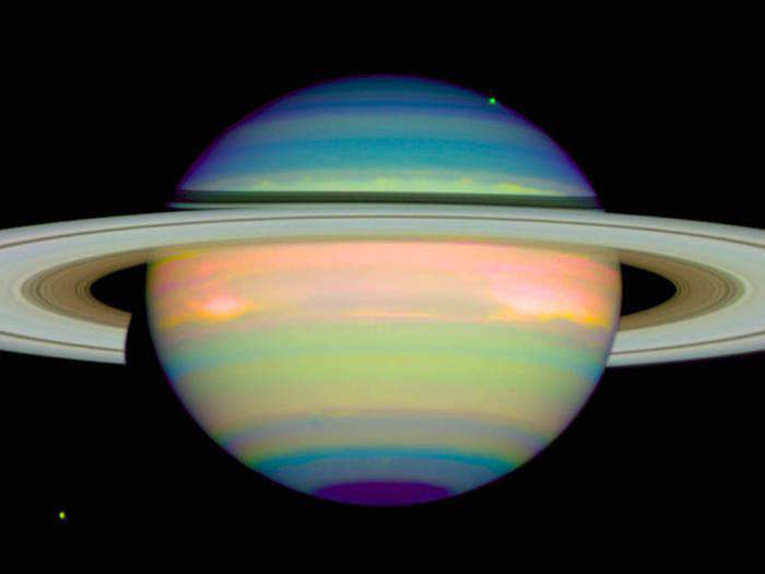 This wacky false-color image of Saturn celebrated Hubble