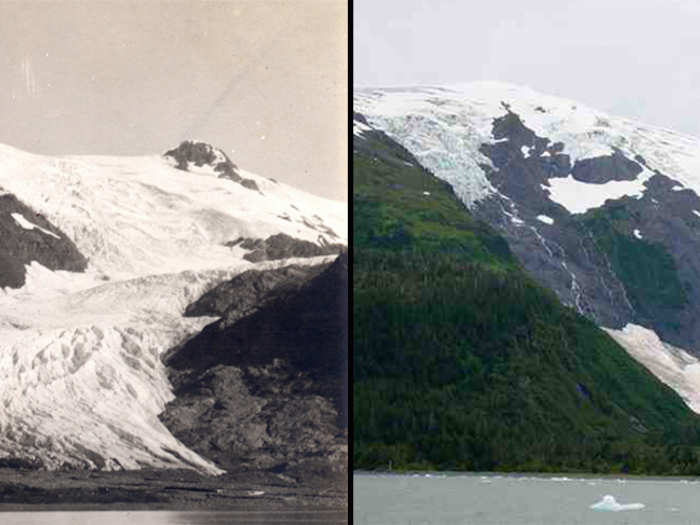 Melting Toboggan Glacier, Alaska, June 1909 vs. Sept. 2000