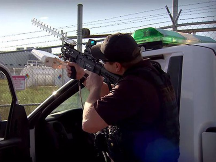 A small startup called DroneDefender is making its own rifle. But it uses targeted radio waves, instead of a specific command delivered through Wi-Fi. It has a range of more than 1,300 feet.