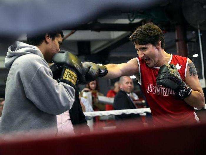 Trudeau sparring with some students.