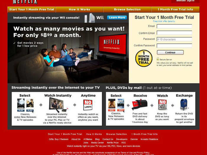 In 2010, streaming begins to be more than an add-on, and gets prominent real estate on the homepage.