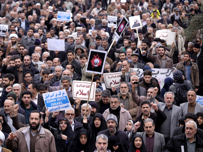 By January 2016 Deputy Crown Prince bin Salman courted more Western attention with an interview with The Economist, in which called Iranian protests (pictured) against executions "strange" and said he wanted a "Thatcher revolution" of privatisation for Saudi Arabia.