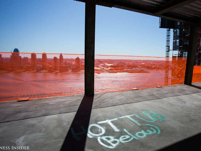 On a preview tour last week, we could see the projected location of the amenities, like this Whirlpool hot tub that will have East River views.