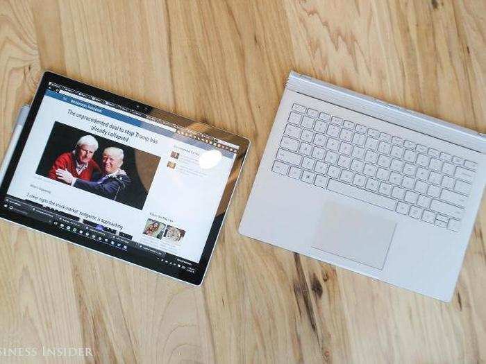 Boosh. On the left is a full-fledged, surprisingly lightweight Windows 10 tablet. On the right is the detached keyboard portion. But wait, there