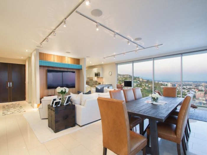 The open-plan living area takes full advantage of the views and light.