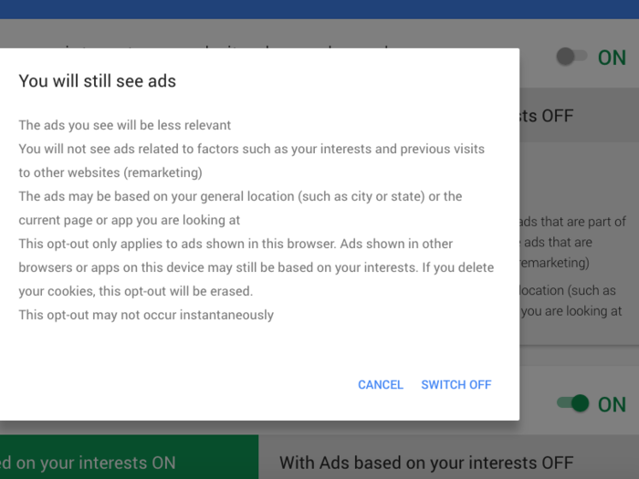 Scroll down and click on "control signed-out ads" and you can turn off "interest-based ads" at least for this browser, meaning Google won