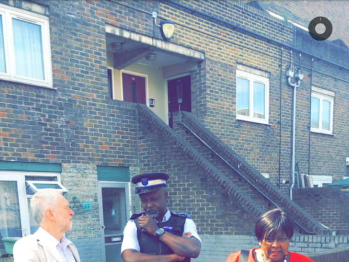 Corbyn took a break from selfies to chat to this policeman.