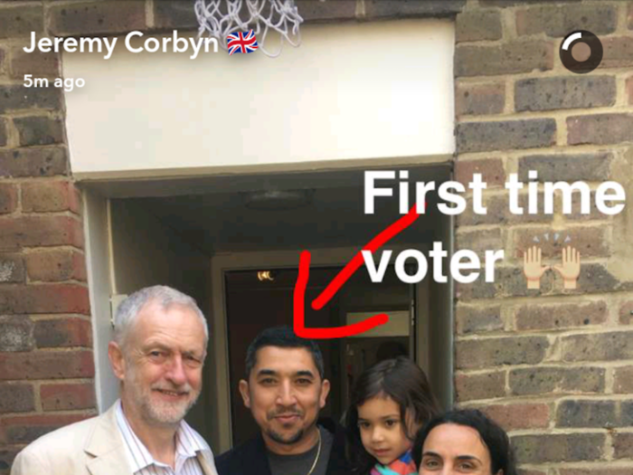 Here is Corbyn with a first-time voter and his family.