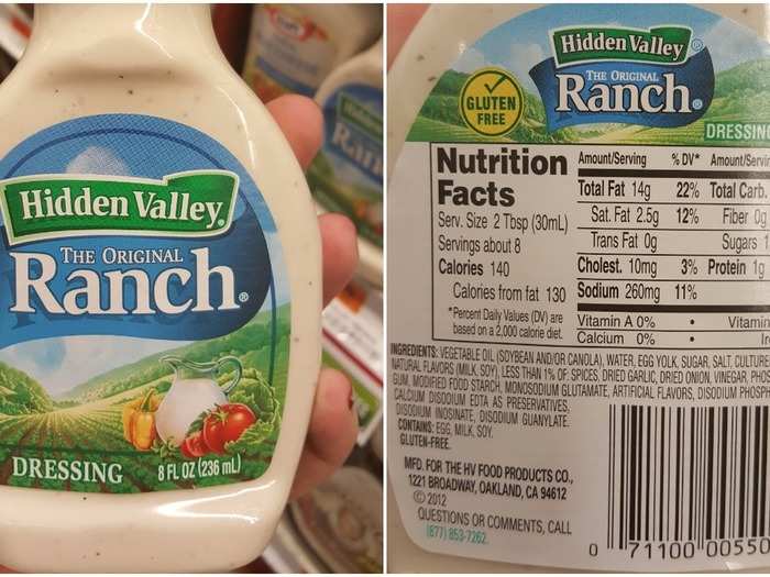 Hidden Valley Ranch: 140 calories, 1 g sugar