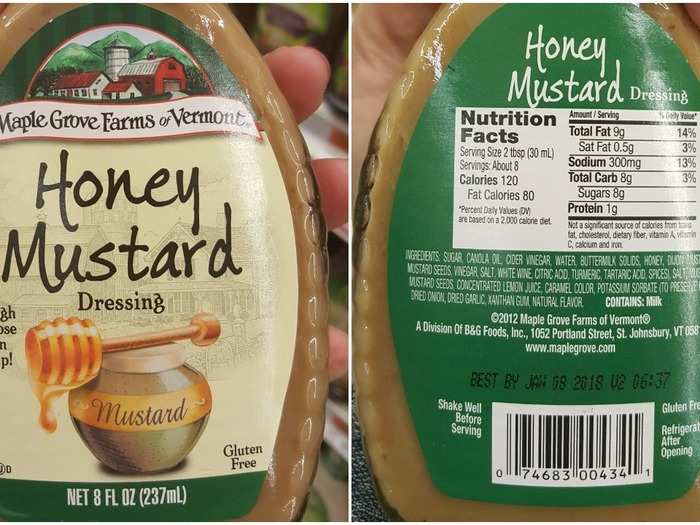 Maple Grove Farms Honey Mustard: 120 calories, 8 g sugar