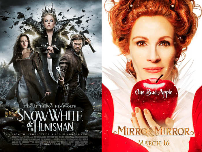 2012: Two versions of the same princess tale starring Kristen Stewart and Julia Roberts debuted, "Snow White and the Huntsman" and "Mirror, Mirror."