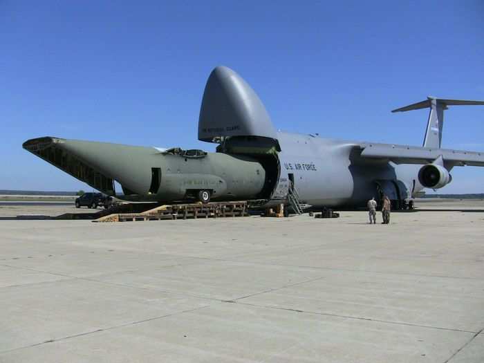 The C-130 is a big plane in its own right, but its fuselage fits easily inside the galaxy.