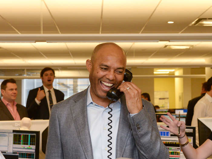 Former pro baseball pitcher Mariano Rivera on the phone.