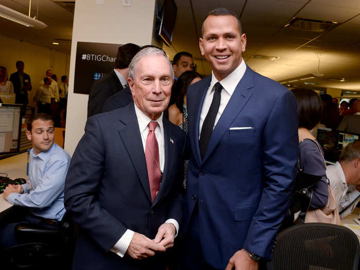 Former New York City mayor Michael Bloomberg greets A-Rod.