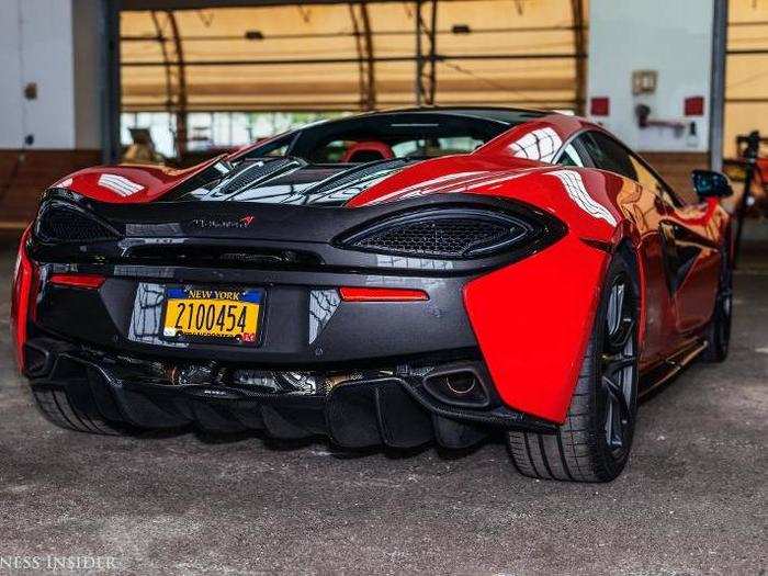 The rear end of the 570S is dominated by its dual exhausts and a large rear diffuser.