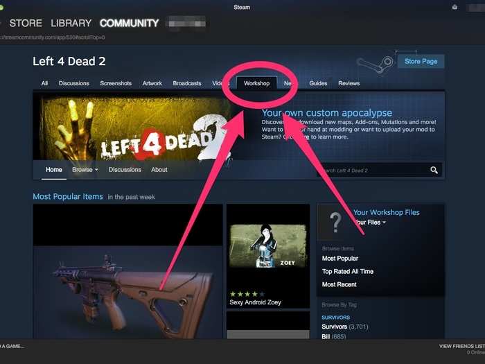 Easily access and download Mods through the "Workshop" tab.