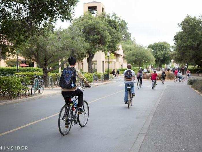 There are more bikes on campus than undergrads. Everyone pedals to get around.