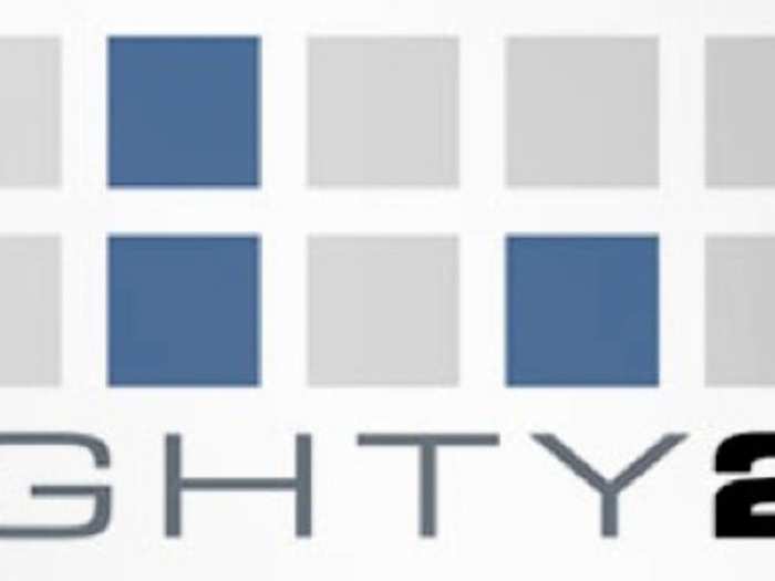 Eighty20 — This market data research company incorporated the binary code spelling of its name. Using blue squares as ones and gray squares as zeros, 1010000 (80) is the top line, while 0010100 (20) is the bottom.