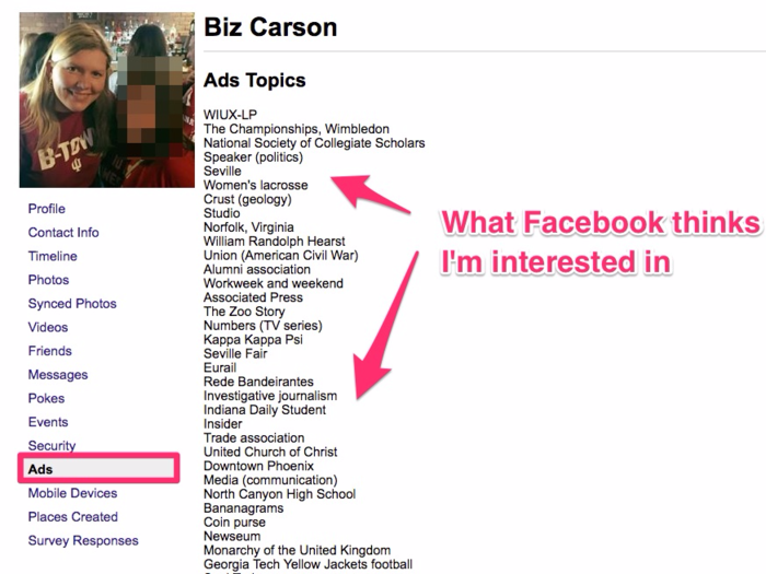 Under ads, Facebook tracks what it thinks you