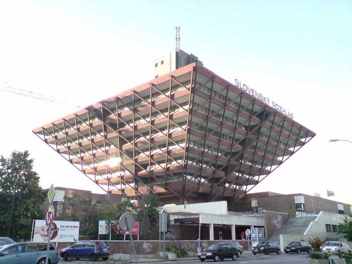 This radio building in Bratislava, Slovakia, took 16 years to build — mostly because it